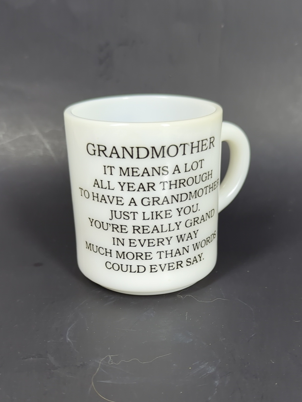 Grandmother White Milk Glass Sentiment Mug